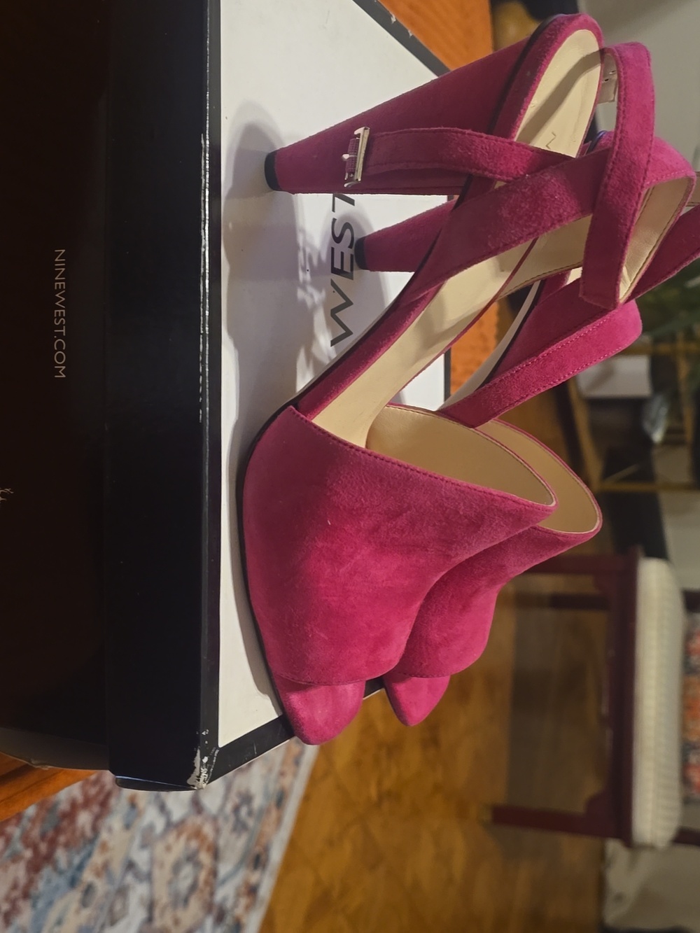 Nine West Fuchsia Suede Block Heel Sandals - Picture 5 of 7